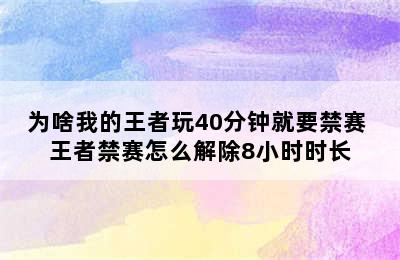 为啥我的王者玩40分钟就要禁赛 王者禁赛怎么解除8小时时长